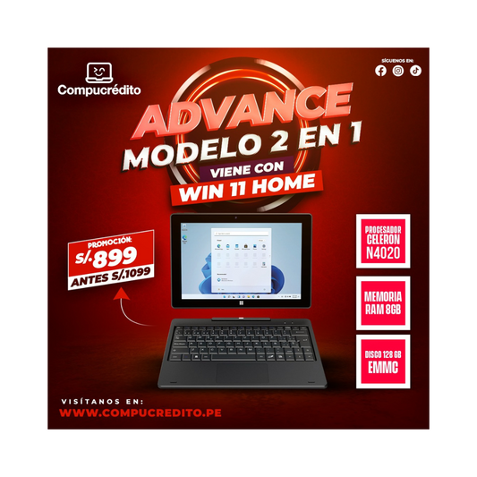 ADVANCE 2 EN 1 INTEL CELERON N4020 1.10 8GB RAM 128GB EMMC